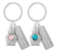 2 Pezzi Portachiavi Pinguino con Cuore Ciondolo Pinguino Portafortuna Simpatico Animale Portachiavi in Metallo Incisione Ein Leben Lang An Deiner Seite Regalo per Coppie Fidanzata - Rosa + Blu