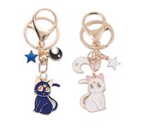 2 Pezzi Portachiavi Sailor Moon, Portachiavi Luna Gatto Portachiavi Kawaii, Cartone Portachiavi Metallo, Portachiavi a Forma di Gatto Magico, per donne, adolescenti, ragazze, amanti dei gatti