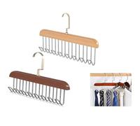 2 Pezzi Portacinture e Portacravatte Girevole in Legno - Portacinture da Armadio con 8 Ganci a 360° - Organizzatore Multifunzione per Cinture, Cravatte, Sciarpe e Biancheria Intima