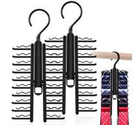 2 Pezzi Portacravatte Regolabile con Clip Antiscivolo, Appendicravatte per Cravatte, Cinture e Sciarpe, Rotazione a 360 Gradi, Nero