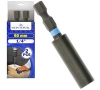 2 Pezzi Portainserti Magnetico 1/4" x 60 mm - Porta Inserti Universale per Trapano e Avvitatore - Realizzato in Acciaio al Cromo Vanadio con Durezza HRC 50-56 e Acciaio Inossidabile - MONTERAL