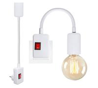 2 Pezzi Portalampada E27 con Interruttore, 20CM Flessibile Collo di Cigno Braccio, Bianco Porta Lampada con Spina, Faretto Lampada Muro con Presa, Può Illuminazione Interna, Senza Lampadine