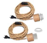 2 Pezzi Portalampada E27 con Interruttore, 5M Lampada Corda di Canapa, Porta Lampada con Spina, Portalampada con Cavo e Presa, Corda per Lampada, Lampada a Sospensione in Canapa, Paralume Fai Da Te
