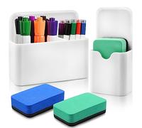2 Pezzi Portapenne Magnetico, Porta Pennarello, Organizzatore di Penne, Scatola di Penne, Accessori per Lavagna Bianca con 2 Spugne per Lavagna Magnetica Frigorifero Casa Ufficio Scuola (Bianco)