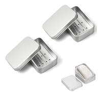 2 Pezzi Portasapone in Alluminio, Custodia di Sapone Rotondo in Metallo, Scatola di Sapone da Viaggio, Scatole Quadrato per Sapone da Barba/Shampoo Solido, Aluminum Mini Round/Square Soap Box (A)