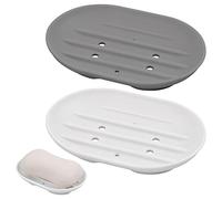 2 Pezzi Portasapone in Silicone,Porta Saponette con Portasapone Drenante,Portasapone Antiscivolo Facile da Pulire per Doccia, Cucina, Ripiano, Bagno e Viaggi (Grigio e bianco)