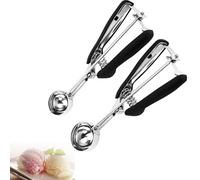 2 Pezzi Porzionatore per Gelato in Acciaio Inox, 3 cm e 4 cm, con Grilletto e Comodo Manico Antiscivolo, Resistenti, per Gelato, Cottura, Anguria (Nero) (Nero)