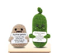 2 pezzi Positive Potato e Pickle Positivo, Peluche Lavorato a Maglia Creativo, Patata Positiva Divertente con Carte Motivazionali,Regalo Portafortuna e Incoraggiamento per Amici, Colleghi, Compleanno