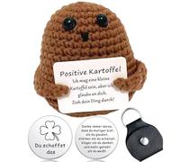 2 Pezzi Potato Pocket Hug Positive, Mini Knitted Wool Potato Doll, Pocket Hug Regalo con Positiva e Abbraccio Tascabile Moneta Portafortuna con Borsa in Pelle per Amico, Colleghi, Famiglia