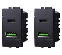 2 Pezzi Presa 5V 3,1A USB-C + USB-A compatibile con Bticino Living Light Nero