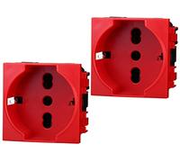 2 Pezzi Presa Schuko 2P+T 16A, Compatibile Con Bticino Living Light (Rosso)