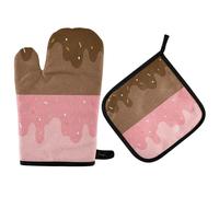 2 pezzi Presine E Guanti Da Barbecue Cute Chocolate Strawberry Summer Funny Guanti Da Barbecue Morbida Guanti Da Cucina Per Microonde, Grigliare, Cucinare