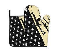 2 pezzi Presine E Guanti Da Forno Black Gun Usa Flag Guanti Da Barbecue Resistenti Guanti Da Cucina Per Grigliare, Cucinare, Cottura Al Forno