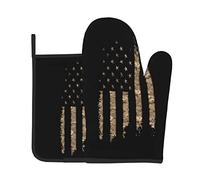 2 pezzi Presine E Guanti Da Forno Camouflage Usa Flag Guanti Da Barbecue Antiscivolo Guanti Da Cucina Per Cottura Al Forno, Grigliare, Microonde