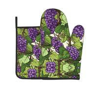 2 pezzi Presine E Guanti Da Forno Purple And Green Grapes Pattern Guanti Da Cucina Divertenti Guanti Da Barbecue Per Grigliare, Cucinare, Cottura Al Forno