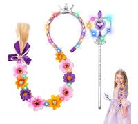2 Pezzi Principessa Parrucca Rapunzel Bambina e Bacchetta Principessa, Accessori Principessa con Luce LED per Cosplay Compleanno Mascherata, Regalo per Bambine dai 3-8 Anni