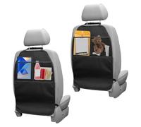 2 Pezzi Proteggi Sedile Auto Bambini Posteriore con 2 Portaoggetti, Copri Sedile Auto Bambini, Repellente Allo Sporco Impermeabile Tessuto Oxford Organizer Sedile Posteriore (Nero)