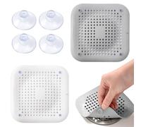 2 pezzi protezione di scarico in silicone, raccolta capelli in silicone per scarico doccia con 4 pezzi filtro trappola per filtro a ventosa per bagno vasca da bagno cucina (bianco e grigio)
