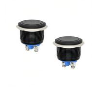 2 Pezzi Pulsante 22 mm 12V, Interruttore Piccolo Momentaneo in Alluminio, 1NO SPST con Terminale a Vite, Interruttore 12V Impermeabile, Pulsanti Elettrici (Nero)