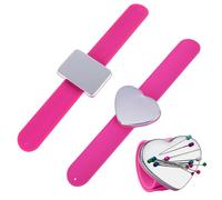 2 Pezzi Puntaspilli Magnetici da Cucito da Polso, Braccialetto Porta Spille Magnetic, Porta Spille Cinturino da Polso Portatile in Silicone, Supporto Magnetico da Cucito per DIY Cucito, Rosa