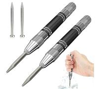 2 Pezzi punzoni per metallo,128 x12.5mm Punzone Centro,Punzone a Centro Caricato a Molla,Punzone Centrali Automatiche con 2 Pezzi Punte di Ricambio,per metallo tenero, legno, vetro