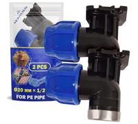 2 Pezzi Raccordo Ø 20 mm x 1/2″ a Gomito 90° con Supporto a Parete e Filetto Femmina Rinforzata con Anello in Acciaio Zincato in Polipropilene PP per il Collegamento di Tubo Polietilene PE - MONTERAL