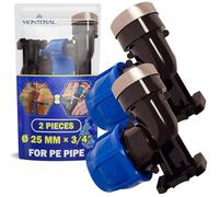 2 Pezzi Raccordo Ø 25 mm x 3/4″ a Gomito 90° con Supporto a Parete e Filetto Femmina Rinforzata con Anello in Acciaio Zincato in Polipropilene PP per il Collegamento di Tubo Polietilene PE - MONTERAL