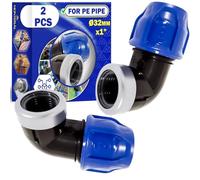 2 Pezzi Raccordo Ø 32 mm x 1″ a Gomito 90° con Filetto Femmina Rinforzata