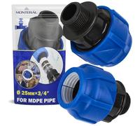 2 Pezzi Raccordo Manicotto Ø 25 mm x 3/4″ con Filetto Maschio in Polipropilene PP per il Collegamento di Tubo Polietilene PE - MONTERAL
