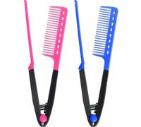 2 Pezzi Raddrizzazione Pettine Spazzola Salone Pettine Acconciatura Capelli Raddrizzatore Forma V Dritto Pettine Raddrizzatore Pettine per Capelli Nodosi (Rosa Rosso, Blu)