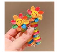2 pezzi ragazze fasce elastiche in gomma for bambini filo telefonico fascette for capelli spirale for corda for coda di cavallo accessori for(Smile flower)