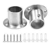 2 pezzi Rail Rod End Supporto Armadio 32mm Diametro Flangia Presa Acciaio Inox Closet Asta Prese, Argento con 6 Viti