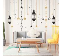 2 pezzi Ramadan Wall Decal Lantern Stars And Moon Pattern DIY Wall Sticker