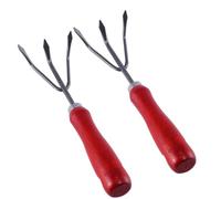 2 Pezzi Rastrello da Giardino a Tre Denti Manico in Legno Rosso | Orto e Campagna, Ferro Resistente, Facile da Impugnare, Montaggio Semplice, per Foglie e Detriti