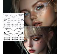 2 pezzi Rave Sticker Eyeliner gemme, strass, festival, eyeliner, viso, decorazioni bindi, brillantini, adesivi di cristallo per uomini, donne, bambini, Halloween, scherzo, costume da trucco