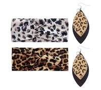 2 Pezzi Realizzati In Croce Leopardata E 1 Paio Di Orecchini A Pressione Del Leopardo, Agitazione Delle Donne, Ciocche Da Donna Elastica, Accessori Per Capelli Adatti Agli Esercizi Di Yoga.