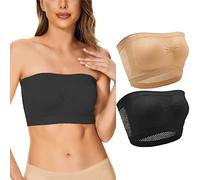 2 Pezzi Reggiseno Fascia Donna Elastico Non Imbottito Bandeau Rete Traspirante Tube Top (Nero e Nudo 2XL)