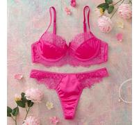 2 pezzi Reggiseno imbottito con ferretto in raso e pizzo color rosa antico, elegante e romantico L,M,S,XLPiantePizzo