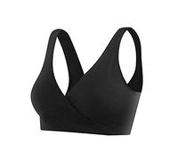 2 pezzi Reggiseno senza ferretto da donna con scollo a V, reggiseno per allattamento, push up, tinta unita, croci chic ed eleganti classici, comodo intimo morbido basic reggiseno, Nero, beige, XXL