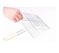 2 Pezzi Rete per Barbecue Pieghevole con Manico in Legno | Griglia Quadrata per Pesce, Pane e Carne, Uso Esterno, Campeggio, Giardino, Presa Sicura