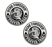 2 pezzi Ride Forever Free Hook and Loop Fun toppa ricamata con teschio, divertente ricamo ricamato emblema per abbigliamento, giacche Jean, zaino, giubbotto uniformi, motociclisti, moto fai da te