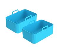2 Pezzi Riutilizzabili Friggitrice Ad Aria Vassoio In Silicone Piatto Doppio 2 Cestelli Teglia Da Forno Pentola Piastra Fodera Accessori Doppia Friggitrice Ad Aria, Compatibile Con Ninja,(2pcs blue)