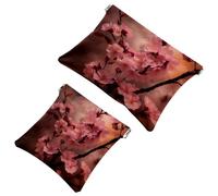 2 pezzi rosa Art Cherry Blossom-273 Shrapnel Pouch: borsa per il trucco essenziale per le donne in movimento, Multicolore, A：7.1x5.8in/18x14.8cm，B:4.7x4.5in/12x11.5cm