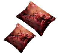 2 pezzi rosa Art Cherry Blossom-293 Shrapnel Pouch: borsa per il trucco essenziale per le donne in movimento, Multicolore, A：7.1x5.8in/18x14.8cm，B:4.7x4.5in/12x11.5cm