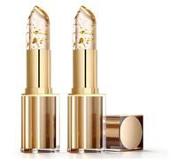 2 Pezzi Rossetti che Cambia Colore Temperatura Magico, Rossetto Lunga Durata, Balsamo Labbra Idratante Nutriente, Crystal Gold Foil Lipstick, Lucidalabbra Trasparente per Ragazze Donne