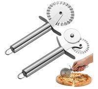 2 Pezzi Rotella Tagliapizza Set, Taglia Pizza in Acciaio Inossidabile, Tagliapizza a Doppia Ruota e Rotella Pizza Ondulato, Tagliaravioli Preparazione Strumento Tagliapasta per Casa e Cucina