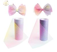 2 Pezzi Rotolo di Tulle, 15 cm x 9 m Bobina di Tulle Glitter con Paillettes Arcobaleno Nastro in tulle Sfumato Scintillante per Matrimonio Decorazione Tutù Gonne Decorazione Fai da Te