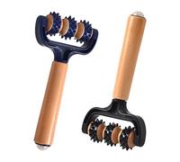 2 pezzi rullo massaggiante - rullo fasciale con manico in legno con palla riccio, massaggiatore per gambe, schiena, braccia, spalle, viso, riccio per rilassamento muscolare (nero+blu)