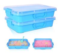 2 Pezzi Sabbiera Sandbox, Contenitori Sensoriali con Coperchio e Manico, 34×25×7,5 cm, Portatili Vassoi in Plastica per Sabbia, Acqua, Perline e Giochi, per Attività Sensoriali da Interno ed Esterno