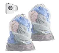 2 pezzi Sacchetti Lavatrice Biancheria 70 X 90cm, Rete Bianca Grandi Mesh Laundry Bags Riutilizzabili, Rete per Bucato Grande con Coulisse Chiudibile a Chiave, per Camicetta, Calzini, Calze